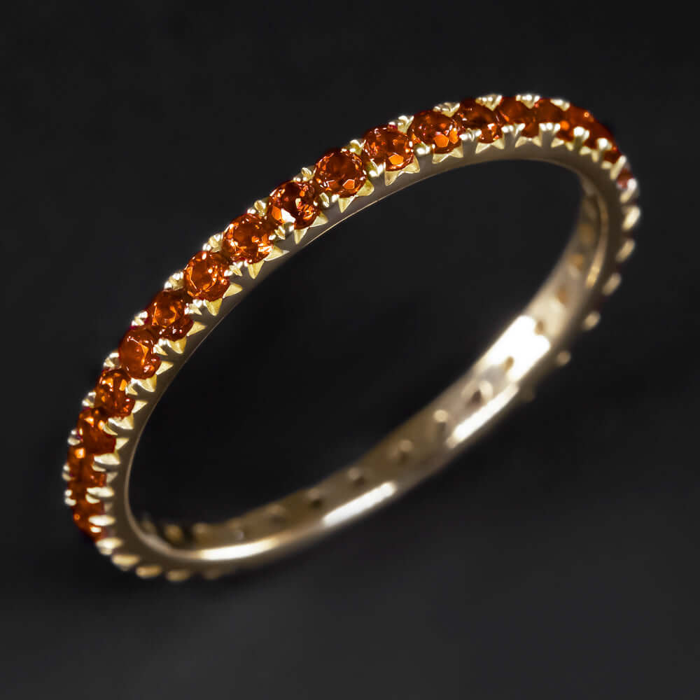 14K YELLOW GOLD GARNET STACKING FULL ETERNITY RING RED BURNT ORANGE WEDDING BAND