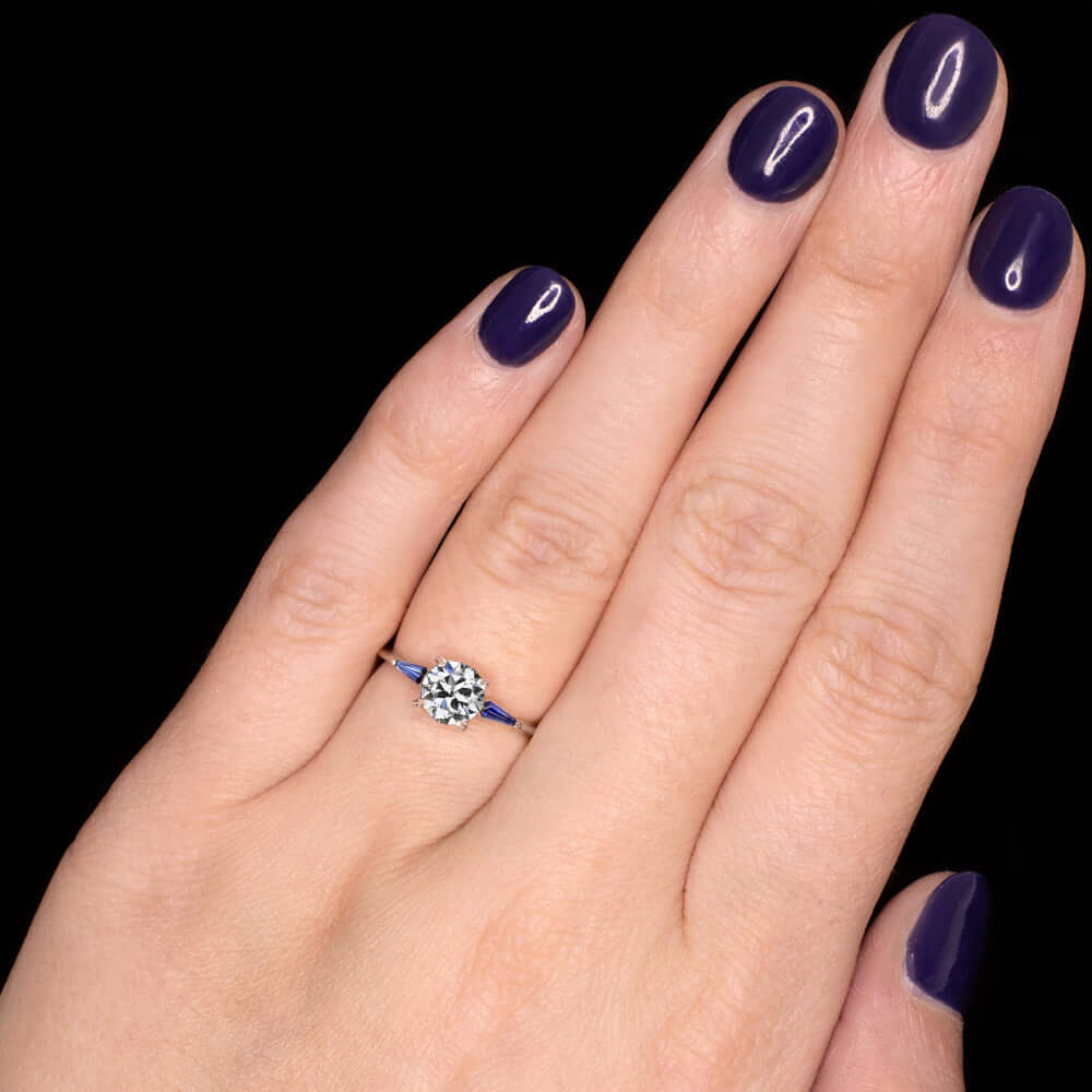 0.80ct GIA CERTIFIED H VS2 OLD CUT DIAMOND ENGAGEMENT RING KITE SHAPE SAPPHIRE