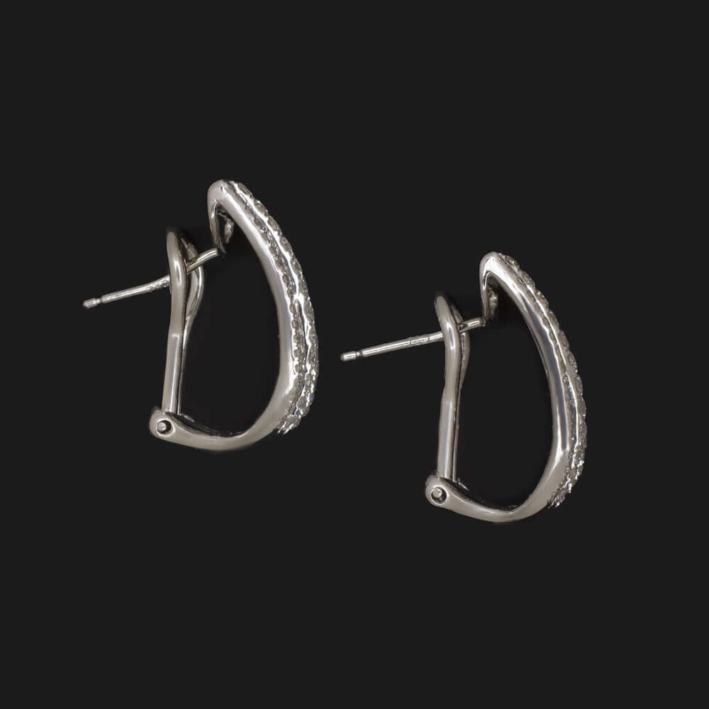 1.38ct DIAMOND HUGGIE HOOP EARRINGS 18k WHITE GOLD OMEGA ESTATE NATURAL ROUND