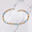 5 CARAT SWISS BLUE TOPAZ 14k YELLOW GOLD BRACELET CHUNKY CHAIN ESTATE RETRO 5ct