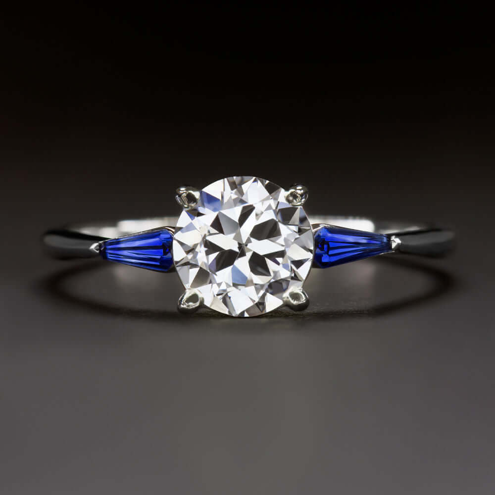 0.80ct GIA CERTIFIED H VS2 OLD CUT DIAMOND ENGAGEMENT RING KITE SHAPE SAPPHIRE