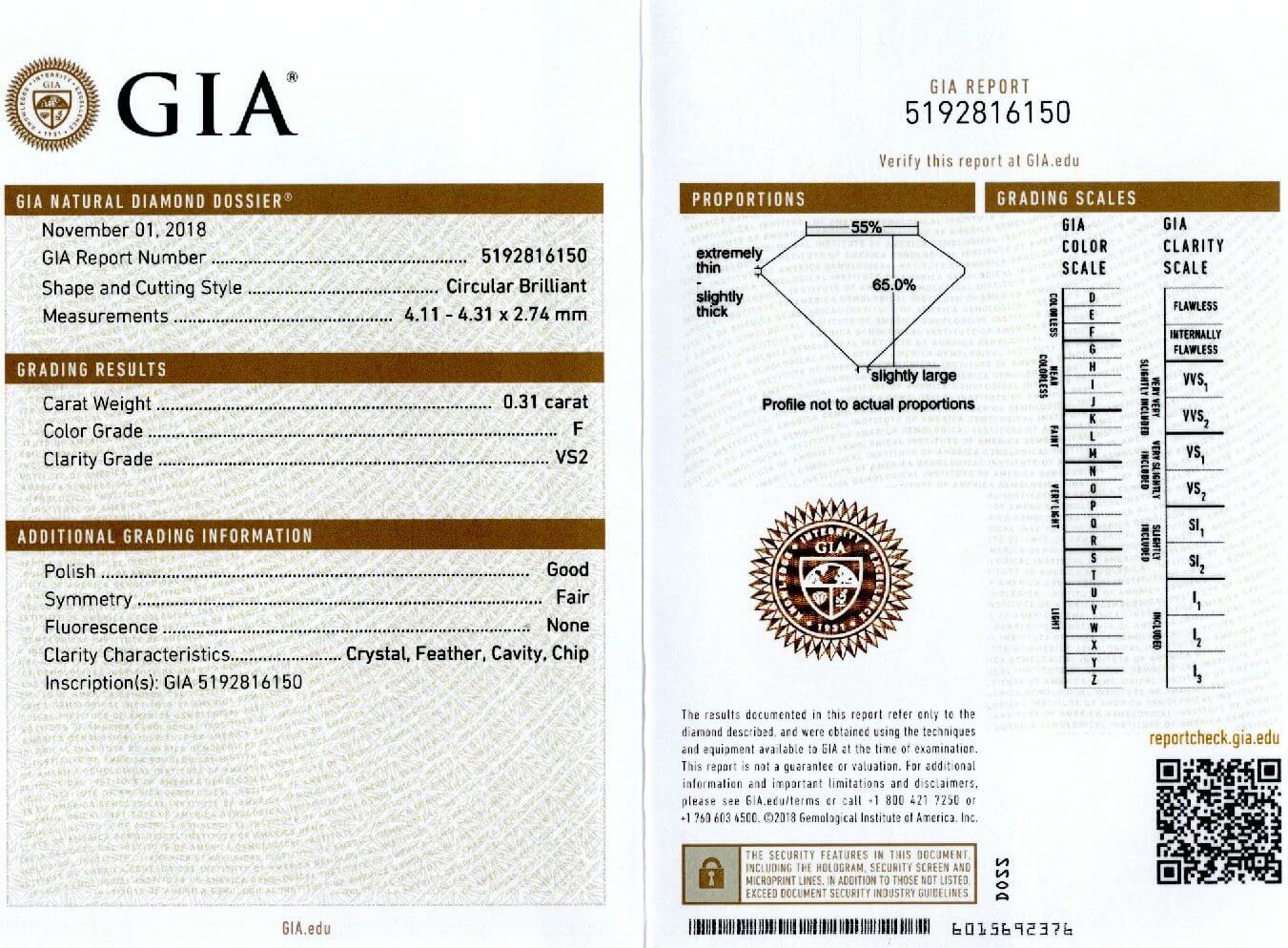 0.31ct GIA CERTIFIED F VS2 OLD EUROPEAN CUT DIAMOND LOOSE NATURAL VINTAGE ESTATE