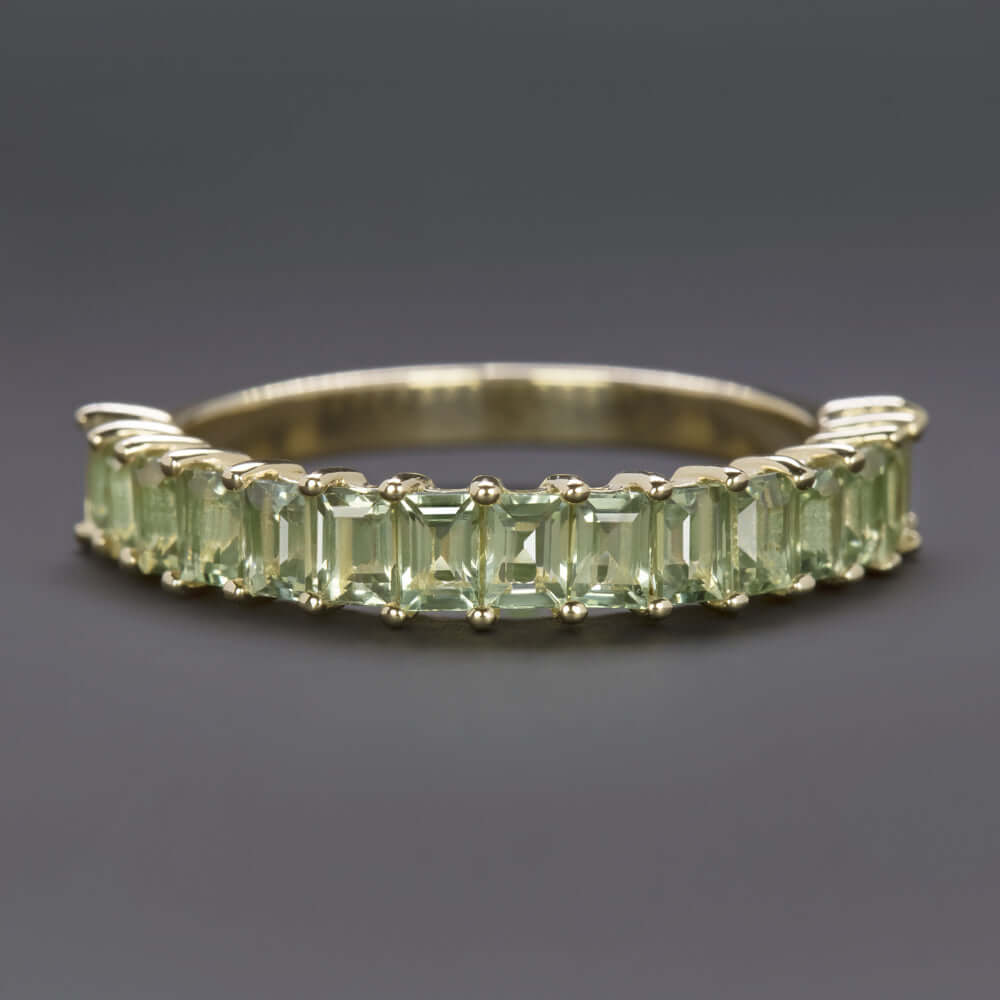 2ct NATURAL GREEN SAPPHIRE STACKING RING WEDDING BAND 14k YELLOW GOLD BAGUETTE