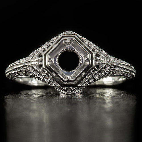 ART DECO PLATINUM FILIGREE ENGAGEMENT RING SETTING ROUND CUSHION VINTAGE 5MM 1/2 Ivy & Rose
