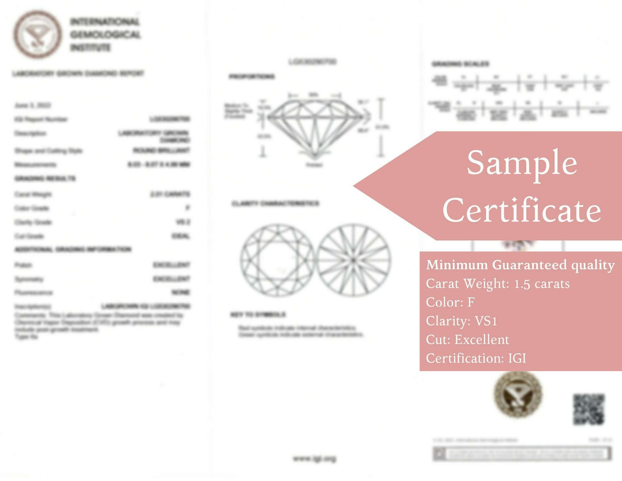 1.5 CARAT LAB CREATED DIAMOND IGI CERTIFIED F VS1 3x EXCELLENT CUT ROUND LOOSE