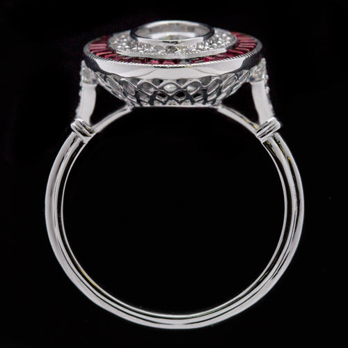 NATURAL RUBY DIAMOND OVAL ENGAGEMENT RING VINTAGE DOUBLE HALO SETTING SEMI-MOUNT Ivy & Rose