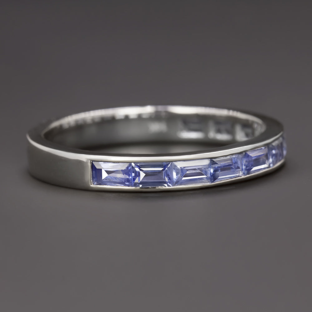 NATURAL BLUE SAPPHIRE STACKING RING WEDDING BAND 14k WHITE GOLD BAGUETTE CHANNEL