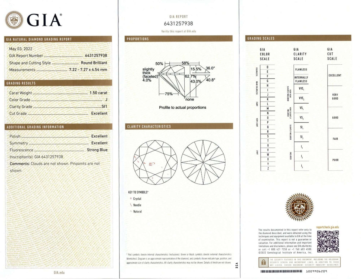 1.5 CARAT GIA CERTIFIED J SI1 3x EXCELLENT CUT DIAMOND LOOSE ROUND BRILLIANT