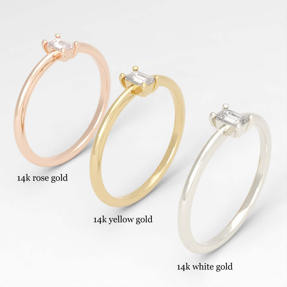 EMERALD CUT LAB CREATED DIAMOND SOLITAIRE RING PROMISE ENGAGEMENT YELLOW GOLD