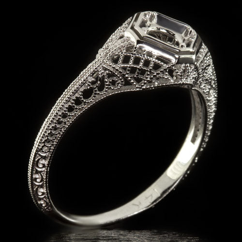 ART DECO PLATINUM FILIGREE ENGAGEMENT RING SETTING ROUND CUSHION VINTAGE 5MM 1/2 Ivy & Rose