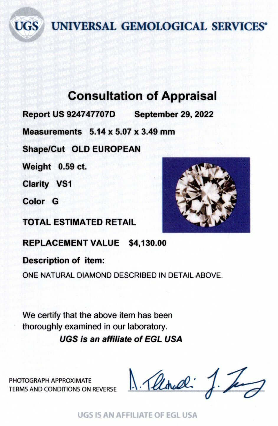 0.59ct CERTIFIED G VS1 OLD EUROPEAN CUT DIAMOND VINTAGE LOOSE NATURAL ESTATE
