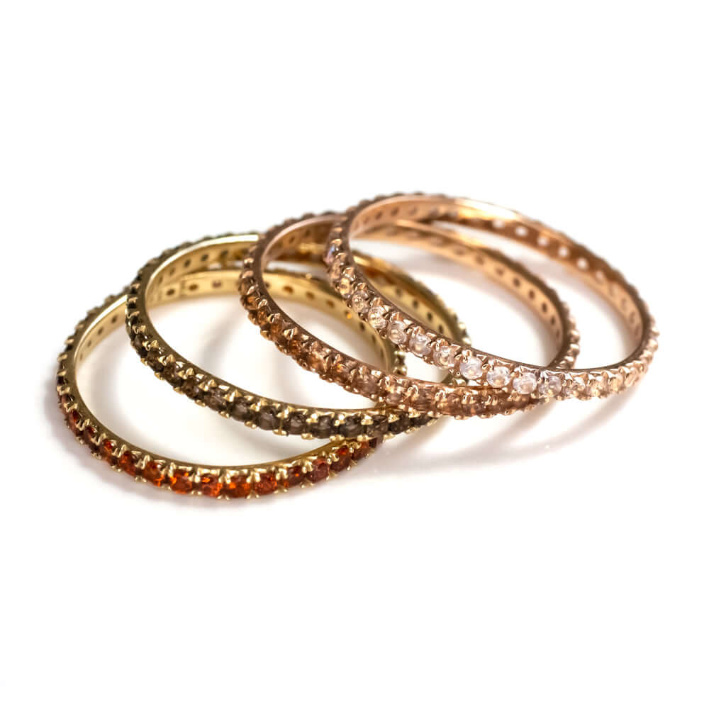 14K YELLOW GOLD SMOKY QUARTZ ETERNITY RING WEDDING BAND STACKING PAVE CHOCOLATE