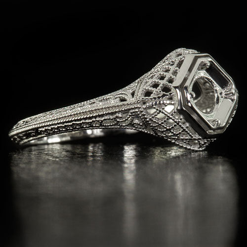 ART DECO PLATINUM FILIGREE ENGAGEMENT RING SETTING ROUND CUSHION VINTAGE 5MM 1/2 Ivy & Rose