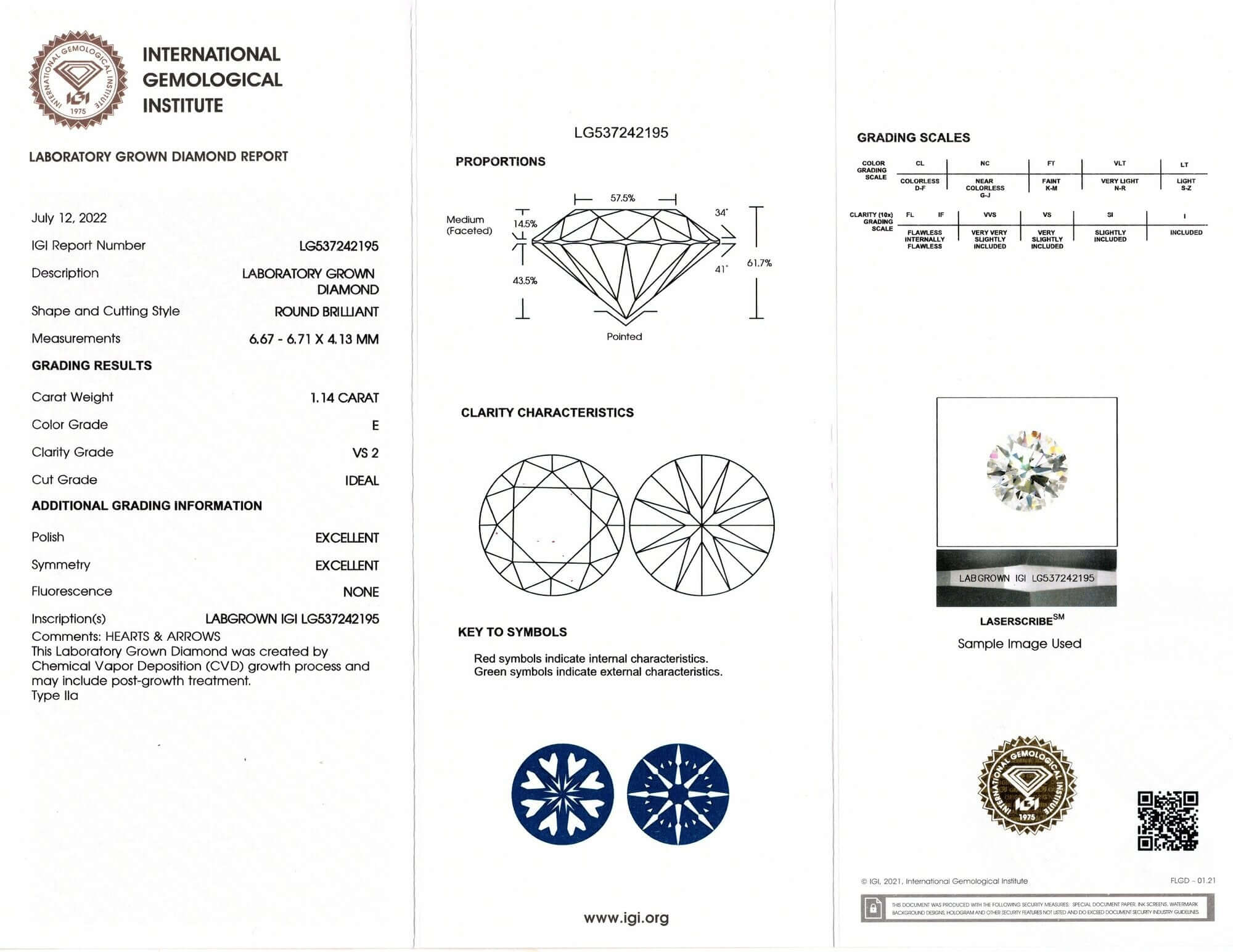 1.14ct LAB CREATED DIAMOND CERTIFIED E VS2 IDEAL CUT ROUND BRILLIANT LOOSE 1ct