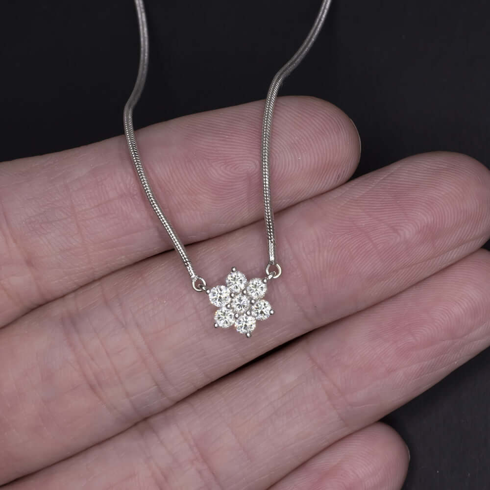 EXCELLENT CUT DIAMOND CLUSTER PENDANT NECKLACE 14k WHITE GOLD ROUND CUT NATURAL