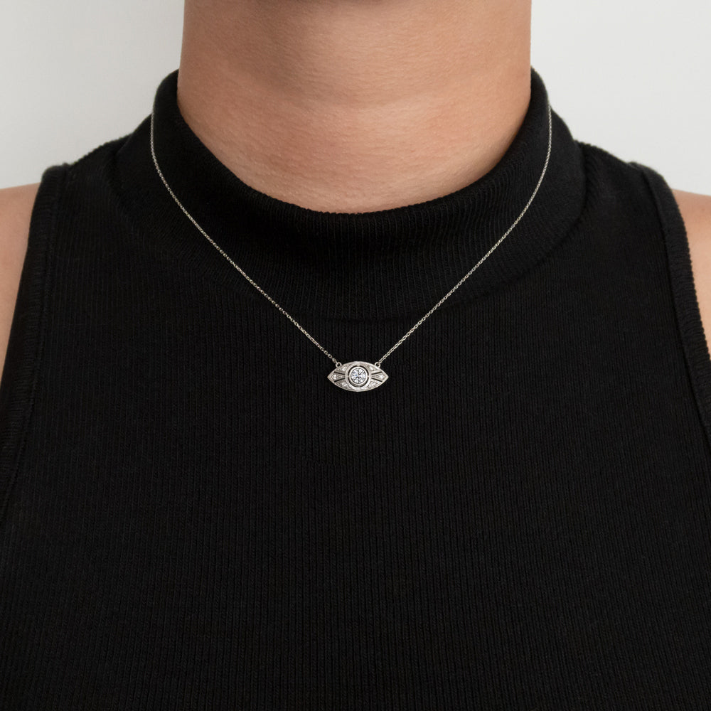 VINTAGE STYLE LAB CREATED DIAMOND PENDANT ART DECO 18 INCH NECKLACE ROUND CUT