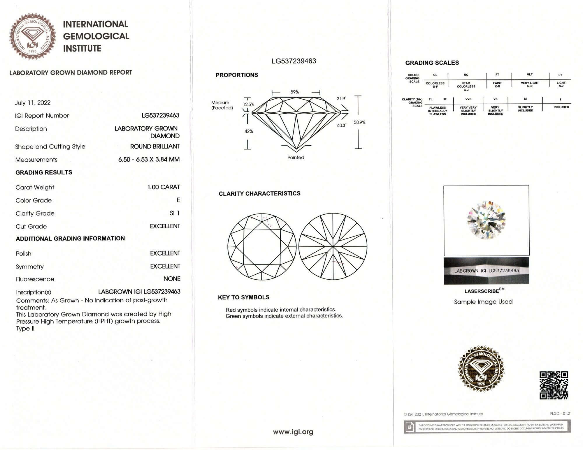 1 CARAT LAB CREATED DIAMOND CERTIFIED E SI1 EXCELLENT CUT COLORLESS ROUND 1ct