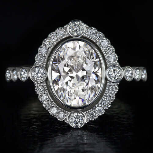 2 CARAT LAB CREATED DIAMONG ENGAGEMENT RING VINTAGE INSPIRED STYLE HALO PLATINUM
