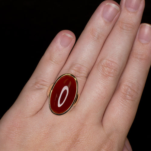 VINTAGE CARNELIAN CABOCHON RING 14k YELLOW GOLD 26m LONG BIG COCKTAIL RED ESTATE