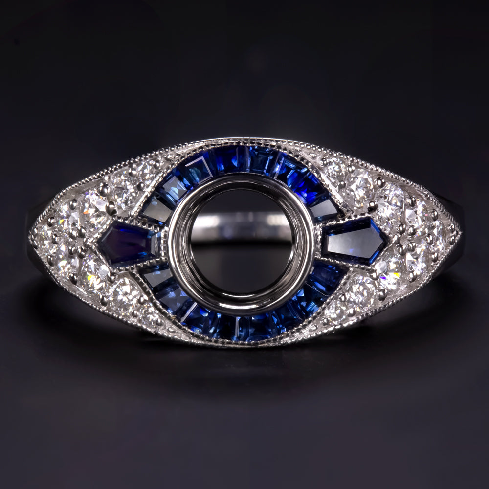 SAPPHIRE DIAMOND ENGAGEMENT RING SETTING ROUND VINTAGE ART DECO WHITE GOLD 3/4ct Ivy & Rose