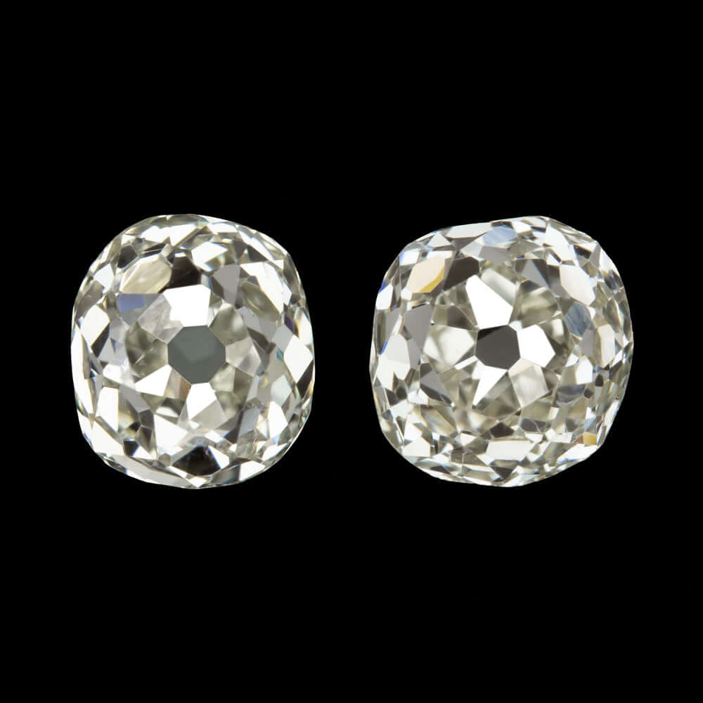 1.13ct K VS1 OLD MINE CUT DIAMOND STUD EARRINGS MATCHING PAIR ANTIQUE CUSHION