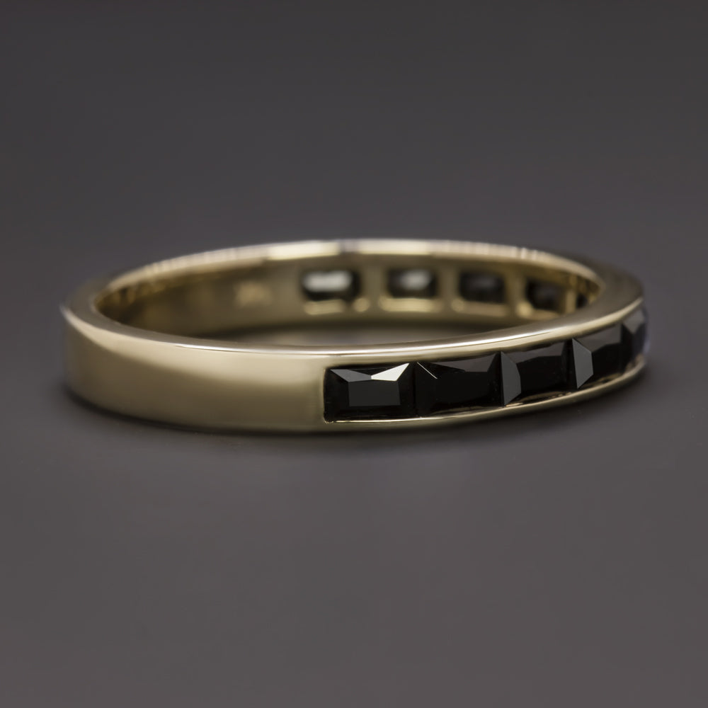NATURAL BLACK SPINEL STACKING RING WEDDING BAND 14k YELLOW GOLD BAGUETTE CUT