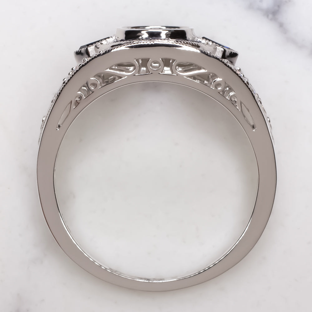 SAPPHIRE DIAMOND ENGAGEMENT RING SETTING ROUND VINTAGE ART DECO WHITE GOLD 3/4ct Ivy & Rose