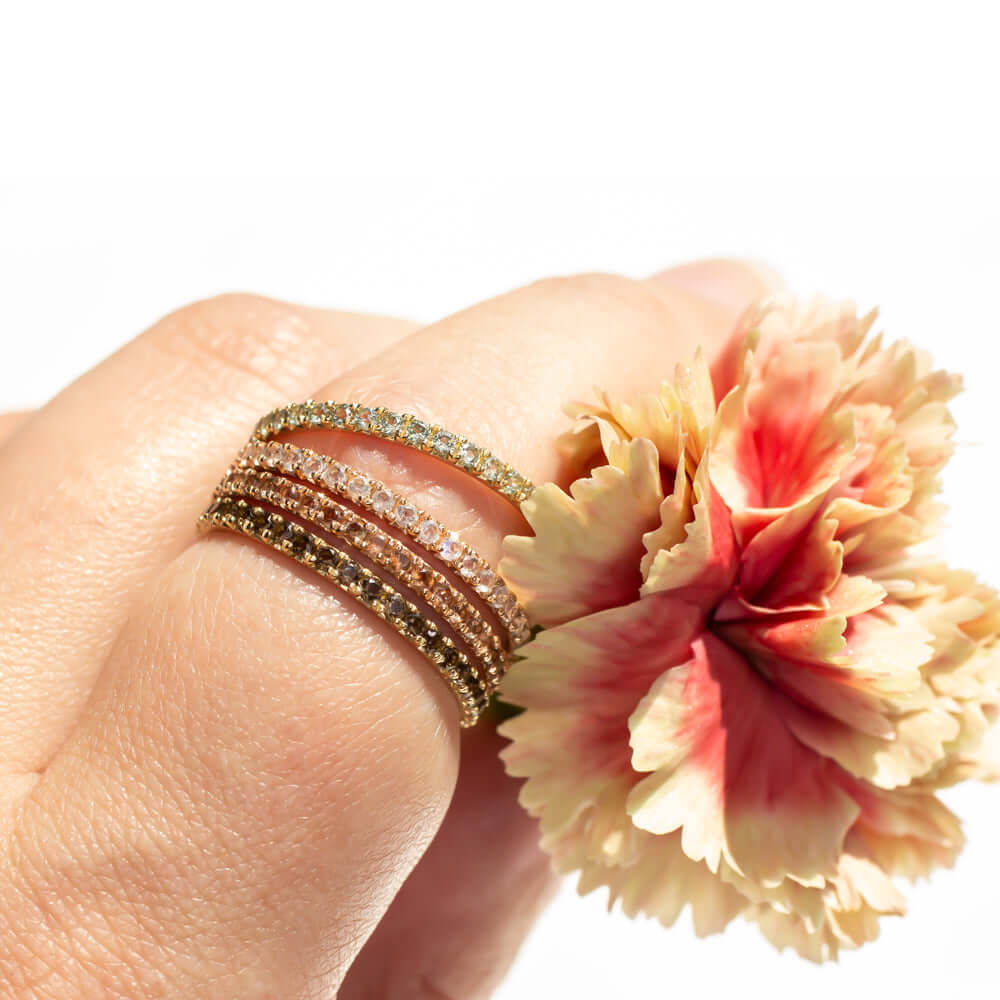 14K ROSE GOLD NATURAL ANDALUSITE STACKING RING ETERNITY PEACH GEM WEDDING BAND