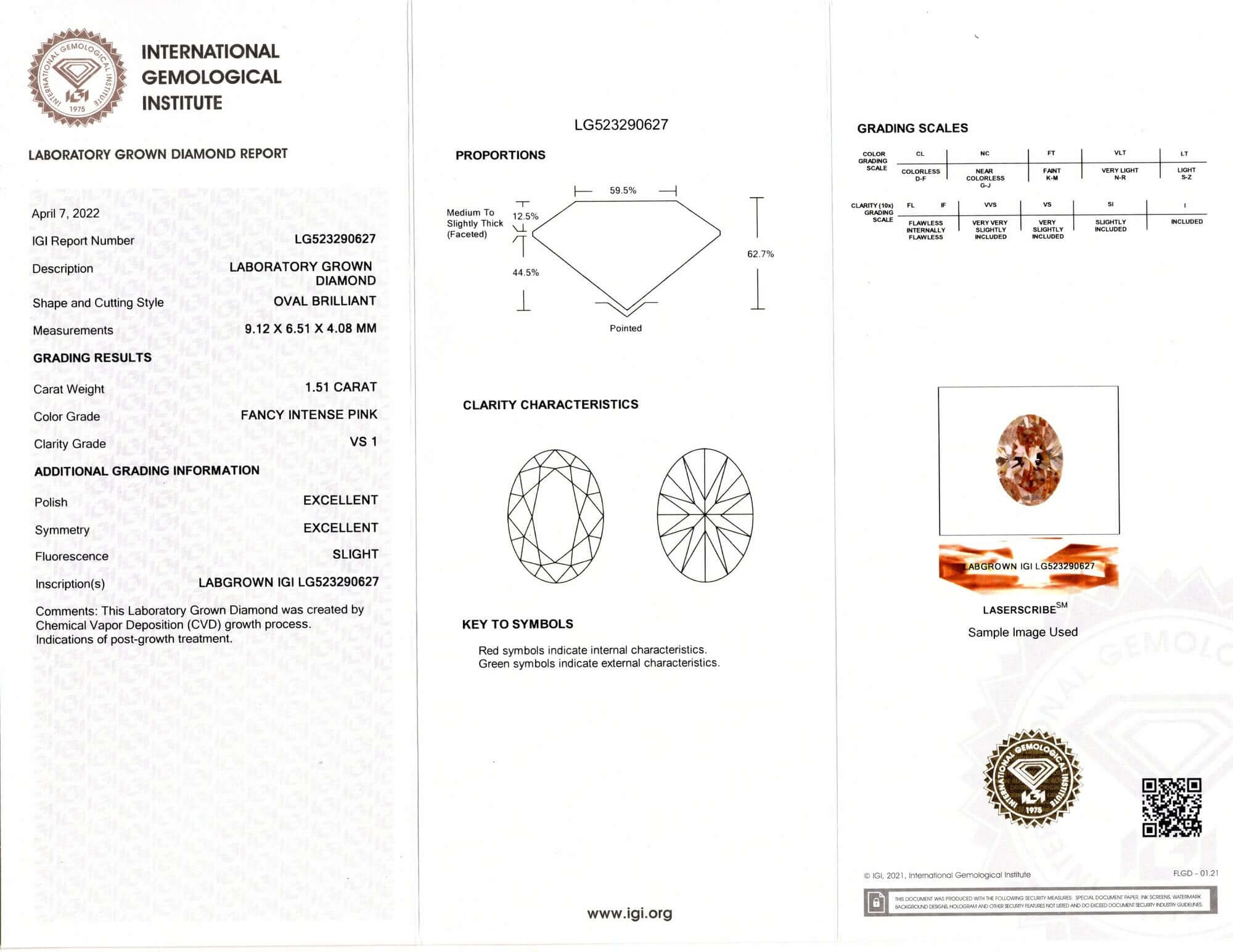 1.5 CARAT CERTIFIED FANCY INTENSE PINK VS1 LAB CREATED DIAMOND LOOSE OVAL SHAPE