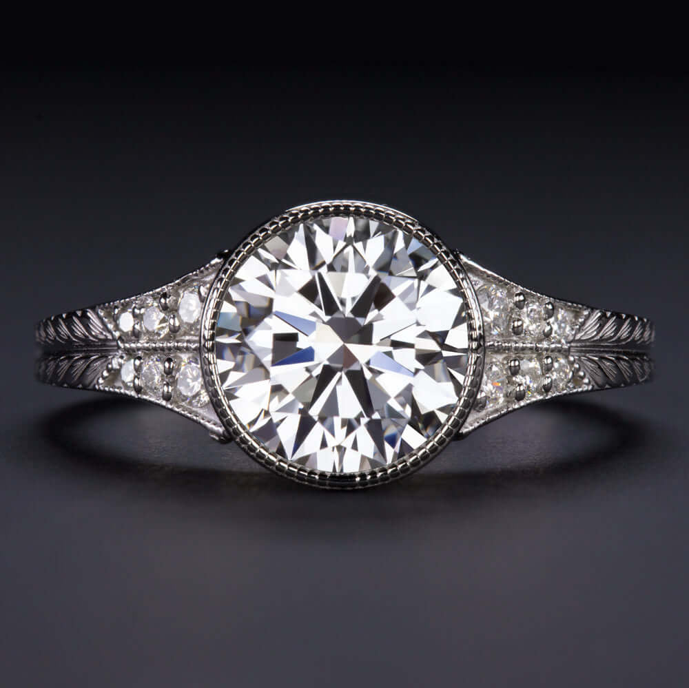 2.20ct LAB CREATED DIAMOND ENGAGEMENT RING E VS1 IDEAL ROUND CUT VINTAGE STYLE