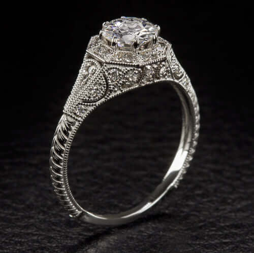 1 CARAT LAB CREATED DIAMOND ENGAGEMENT RING VINTAGE STYLE HALO IDEAL ROUND CUT