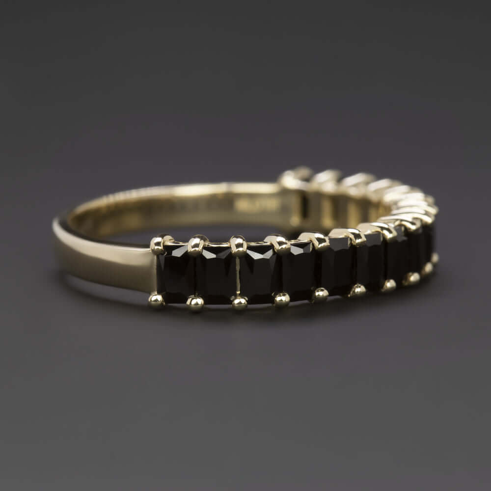 2ct NATURAL BLACK SPINEL STACKING RING WEDDING BAND 14k YELLOW GOLD BAGUETTE CUT