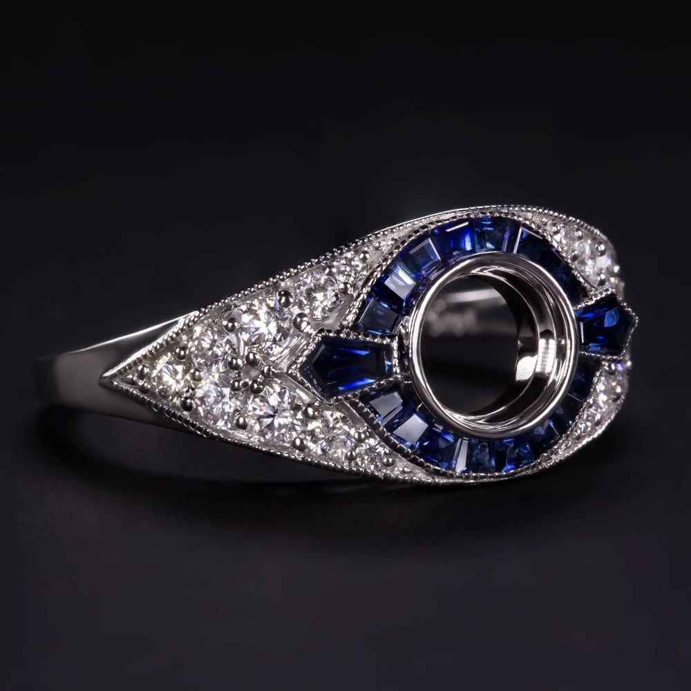 SAPPHIRE DIAMOND ENGAGEMENT RING SETTING ROUND VINTAGE ART DECO WHITE GOLD 3/4ct Ivy & Rose