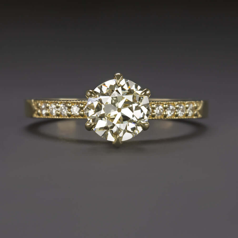 1.10ct OLD EUROPEAN CUT DIAMOND ENGAGEMENT RING 18k YELLOW GOLD VINTAGE 1 CARAT