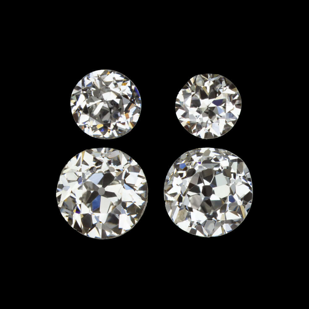 0.92ct G-I VS1-SI1 OLD EUROPEAN CUT DIAMOND 4 STONE LAYOUT DANGLE DROP EARRINGS