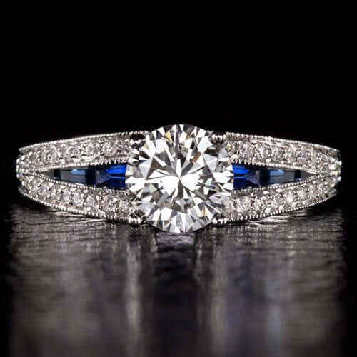 3/4 CARAT GIA CERTIFIED K VS2 DIAMOND ENGAGEMENT RING SAPPHIRE ROUND WHITE GOLD