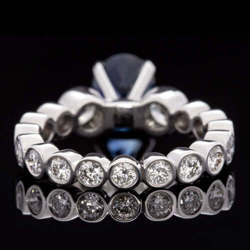 2.64c OVAL ROYAL BLUE SAPPHIRE 2ct DIAMONDS BEZEL ETERNITY ENGAGEMENT RING 18K