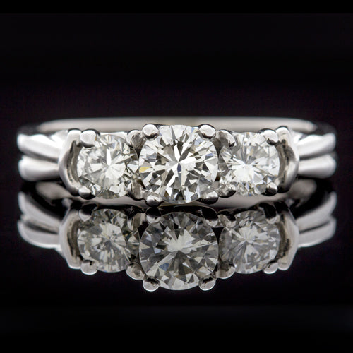 IDEAL CUT ROUND DIAMOND NATURAL 0.75ct G SI1 3 STONE ENGAGEMENT RING WHITE GOLD