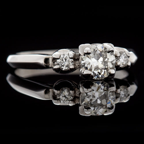 VINTAGE OLD EUROPEAN CUT 3 STONE ROUND DIAMOND PLATINUM ENGAGEMENT RING RETRO Ivy & Rose
