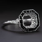 VINTAGE STYLE ONYX DIAMOND ENGAGEMENT RING SETTING ASSCHER RADIANT 7.5M ART DECO