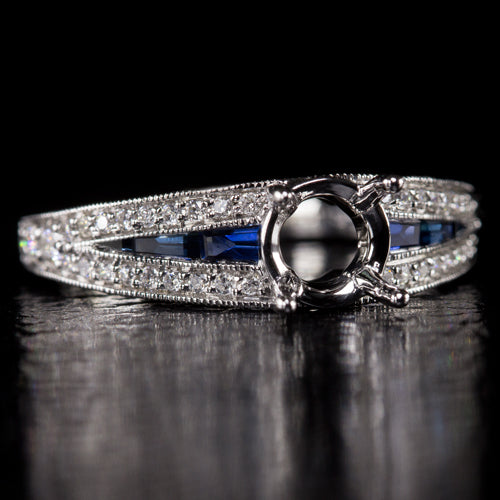 VINTAGE STYLE SEMI MOUNT DIAMOND BLUE SAPPHIRE ENGAGEMENT RING SETTING ART DECO