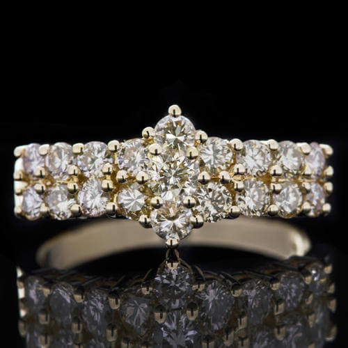 7/8ct VS ROUND CLUSTER NATURAL DIAMOND 0.87ct COCKTAIL RING BAND 18K YELLOW GOLD