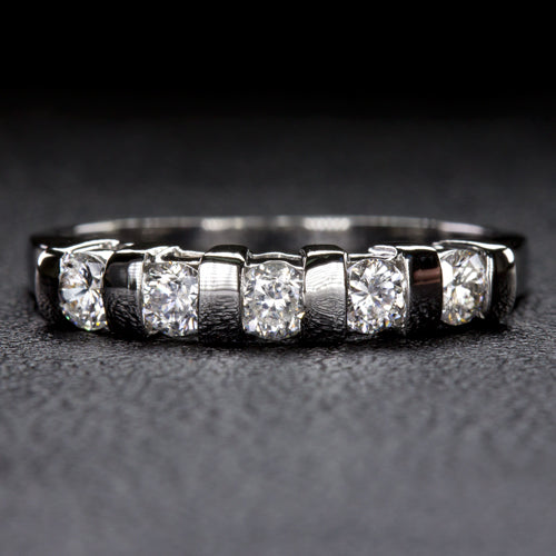 ROUND BRILLIANT DIAMOND 1/2ct F-G SI PLATINUM WEDDING BAND STACKING RING 5 STONE
