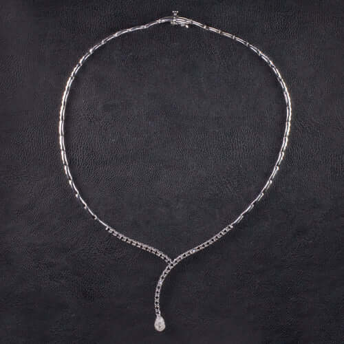 1.38ctw BLACK & WHITE DIAMOND Y NECKLACE NATURAL PAVE TEARDROP SHAPE LARIAT GOLD