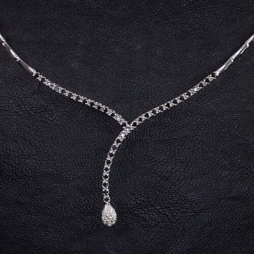 1.38ctw BLACK & WHITE DIAMOND Y NECKLACE NATURAL PAVE TEARDROP SHAPE LARIAT GOLD
