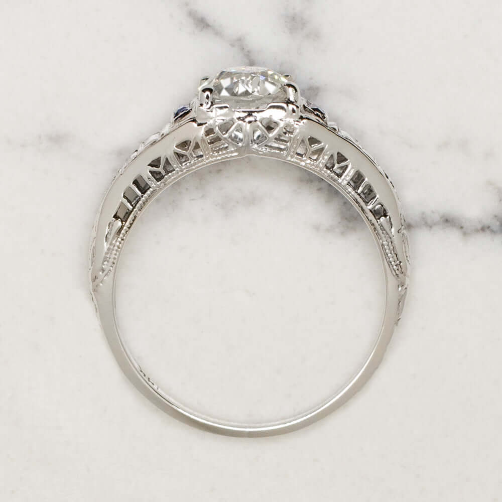 1ct F-G SI1 CERTIFIED DIAMOND ENGAGEMENT RING ORIGINAL VINTAGE ART DECO SAPPHIRE