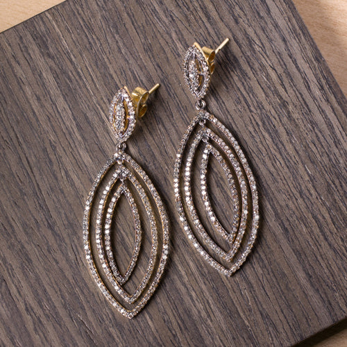 NATURAL DIAMOND 2.75ct DROP EARRINGS PAVE MARQUISE SHAPE 2.5in STATEMENT DANGLE