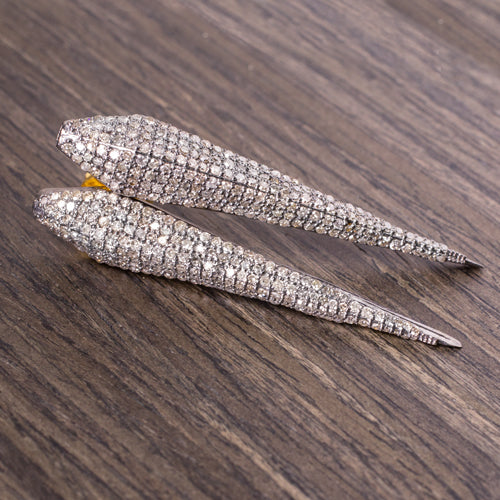 PAVE 2.5ct NATURAL DIAMOND EARRINGS LONG SPIKE SHIELD SHAPE MODERN GEO STATEMENT