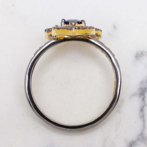 BLUE KYANITE NATURAL DIAMOND COCKTAIL RING FLORAL BOTANICAL MODERN BOHO STYLE