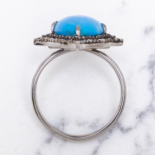 TURQUOISE DIAMOND COCKTAIL RING BLUE NATURAL PEAR TEARDROP SHAPE VINTAGE STYLE Ivy & Rose